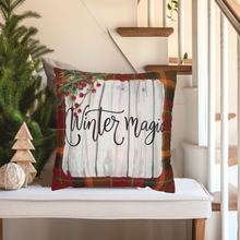 Load image into Gallery viewer, Christmas Pillow Cover, Winter Watercolor Owl Pillow Cover, Rustic Christmas, Holiday Porch Decor, Farmhouse Decor Pillow
