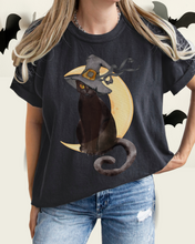 Load image into Gallery viewer, Halloween Comfort Colors® T-Shirt, Watercolor Black Cat Women&#39;s Gothic Retro Design T-Shirt
