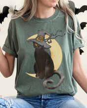 Load image into Gallery viewer, Halloween Comfort Colors® T-Shirt, Watercolor Black Cat Women&#39;s Gothic Retro Design T-Shirt
