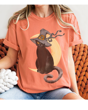 Load image into Gallery viewer, Halloween Comfort Colors® T-Shirt, Watercolor Black Cat Women&#39;s Gothic Retro Design T-Shirt
