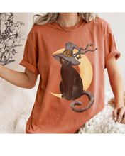 Load image into Gallery viewer, Halloween Comfort Colors® T-Shirt, Watercolor Black Cat Women&#39;s Gothic Retro Design T-Shirt
