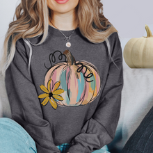 Load image into Gallery viewer, Watercolor Pumpkin Crewneck Sweatshirt Women&#39;s Fall Autumn Design Gildan Pullover
