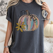 Load image into Gallery viewer, Watercolor Pumpkin Fall Comfort Colors® Hand Drawn Pastel Pumpkin T-Shirt, Women&#39;s Shirt
