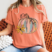 Load image into Gallery viewer, Watercolor Pumpkin Fall Comfort Colors® Hand Drawn Pastel Pumpkin T-Shirt, Women&#39;s Shirt
