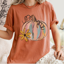 Load image into Gallery viewer, Watercolor Pumpkin Fall Comfort Colors® Hand Drawn Pastel Pumpkin T-Shirt, Women&#39;s Shirt
