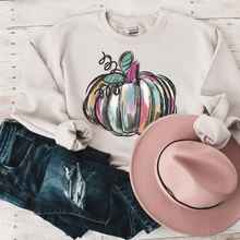 Load image into Gallery viewer, Watercolor Pumpkin Crewneck Sweatshirt Women&#39;s Hand Drawn Fall Autumn Design Gildan Pullover
