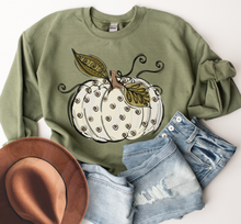 Load image into Gallery viewer, Women&#39;s Fall Hand Drawn Pumpkin Design White Pumpkin with Swirls Pullover Sweatshirt
