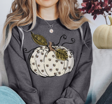 Load image into Gallery viewer, Women&#39;s Fall Hand Drawn Pumpkin Design White Pumpkin with Swirls Pullover Sweatshirt
