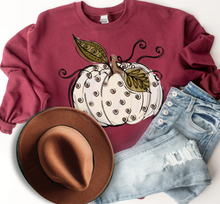 Load image into Gallery viewer, Women&#39;s Fall Hand Drawn Pumpkin Design White Pumpkin with Swirls Pullover Sweatshirt
