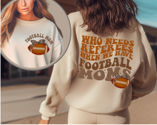 Load image into Gallery viewer, Women&#39;s Football Mom Sweatshirt, Funny Retro Front and Back Design Fall Crewneck Pullover
