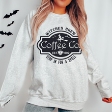 Load image into Gallery viewer, Halloween Witches Brew Coffee Crewneck Sweatshirt, Women&#39;s Cozy Halloween or Fall Pullover
