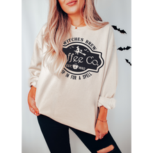 Load image into Gallery viewer, Halloween Witches Brew Coffee Crewneck Sweatshirt, Women&#39;s Cozy Halloween or Fall Pullover
