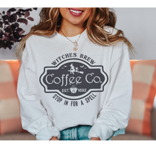 Load image into Gallery viewer, Halloween Witches Brew Coffee Crewneck Sweatshirt, Women&#39;s Cozy Halloween or Fall Pullover
