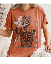 Load image into Gallery viewer, Halloween Comfort Colors® T-Shirt Women&#39;s Skeleton Coffee Funny Fall Colors T-Shirt,
