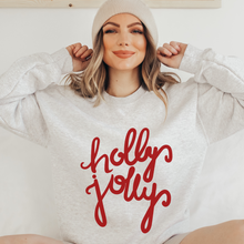 Load image into Gallery viewer, Women's Christmas Holly Jolly Sweatshirt, Ash, White, Sand, Pink, Green Christmas Pullover
