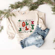 Load image into Gallery viewer, Women&#39;s Christmas Holly Jolly Christmas Pullover Sweatshirt, Ash, White, Sand Crewneck, Retro Sweatshirt
