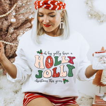 Load image into Gallery viewer, Women&#39;s Christmas Holly Jolly Christmas Pullover Sweatshirt, Ash, White, Sand Crewneck, Retro Sweatshirt
