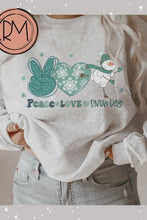 Load and play video in Gallery viewer, Women's Crewneck Sweatshirt, Snow Day Pullover, Comfy &amp; Cozy, Snowman Gildan Sweatshirt, Ash, White or Sand Sweatshirt, Peace Love Snow Day
