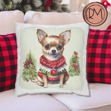 Load and play video in Gallery viewer, Christmas Pillow Cover, Chihuahua Pillow Cover, Christmas Scarf, Holiday Pillow Cover, Holiday Decor Pillow Cover
