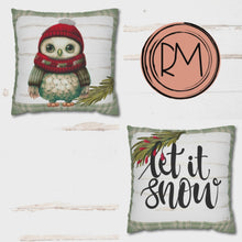 Load and play video in Gallery viewer, Christmas Pillow Cover, Winter Owl Pillow Cover, Rustic Christmas Owl, Holiday Pillow Cover, Holiday Decor Pillow Cover
