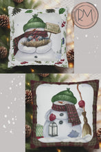 Load and play video in Gallery viewer, Christmas Pillow Cover, Snowman Christmas Pillow Cover, Rustic Christmas, Holiday Pillow Cover, Farmhouse Decor Pillow, Christmas Porch Decor
