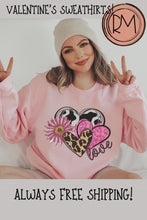 Load and play video in Gallery viewer, Women&#39;s Valentine&#39;s Day Sweatshirt, Comfy &amp; Cozy, Gildan Sweatshirt, Ash, White, Sand, Pink or Black, Always Free Shipping!!
