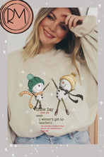 Load and play video in Gallery viewer, Women's Crewneck Sweatshirt, Snow Day Pullover, Comfy &amp; Cozy, Snowman Gildan Sweatshirt, Ash, White or Sand Sweatshirt, Teacher's Pullover
