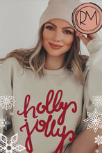 Load and play video in Gallery viewer, Women's Christmas Holly Jolly Sweatshirt, Ash, White, Sand, Pink, Green Christmas Pullover
