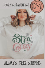 Load and play video in Gallery viewer, Stay Cozy Winter Women&#39;s Sweatshirt, Comfy &amp; Cozy, Gildan Sweatshirt, Ash, White, Sand, Pink or Black Crewneck Sweatshirt
