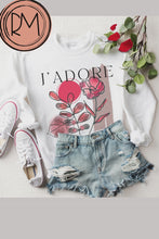 Load and play video in Gallery viewer, Women's Crewneck Sweatshirt, J'Adore Pullover, Comfy &amp; Cozy, Valentine's Day Gildan Sweatshirt, Ash, White or Sand Crewneck Sweatshirt
