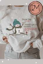 Load and play video in Gallery viewer, Women's Crewneck Sweatshirt, Snow Day Pullover, Comfy &amp; Cozy, Snowman Gildan Sweatshirt, Ash, White or Sand Sweatshirt, Teacher's Pullover
