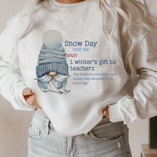 Load image into Gallery viewer, Snow Day Sweatshirt or T-Shirt Teacher Gnome Snow Day Funny Sweatshirt, Teacher Winter Snow Gift, Crewneck Sweatshirt Cute Pastel Design
