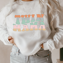 Load image into Gallery viewer, Groovy Twin Mama Sweatshirt - Retro Mommy Gift, Pregnancy Announcement, Mother Of Twins, New Mom To Be Gift - Unisex Crewneck Sweatshirt
