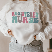 Load image into Gallery viewer, Registered Nurse Sweatshirt, Nurse Shirts, Graduation Gift, Nursing School, Nurses Week Appreciation, RN, Crewneck Sweatshirt Retro Design
