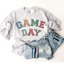 Load image into Gallery viewer, Game Day Football Crewneck Sweatshirt Unisex Football Faux Embroidered Letters Pullover Fall Women&#39;s Football Trendy Cozy Gildan Sweatshirt
