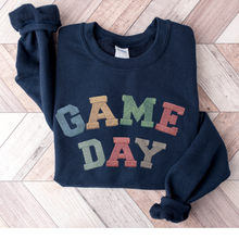 Load image into Gallery viewer, Game Day Football Crewneck Sweatshirt Unisex Football Faux Embroidered Letters Pullover Fall Women&#39;s Football Trendy Cozy Gildan Sweatshirt
