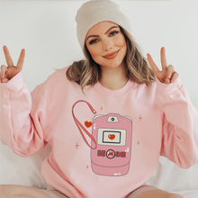 Load image into Gallery viewer, Be Mine Valentine&#39;s Retro Flip-Phone Unisex Heavy Blend™ Crewneck Sweatshirt in Pink or White Cute Valentine Pullover
