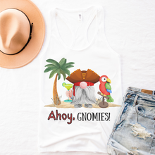 Load image into Gallery viewer, Ahoy Gnomies T Shirt or Sweatshirt Women&#39;s White Retro Vintage Beach Tee or Racer-Back Tank July 4th Tee Cute Summer Vacation Shirt
