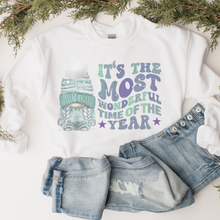 Load image into Gallery viewer, Christmas Gnome Sweatshirt Fall Pullover Ash or White Cozy Soft Sweatshirt Retro Most Wonderful Time Cute Gnome in Sweater Cap
