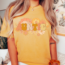 Load image into Gallery viewer, Women's Pretty Auntie Unisex Garment-Dyed T-shirt Comfort Colors® Tee Gift for Aunt Gift for Sister Retro Auntie Design Green, Yam, Mustard, White
