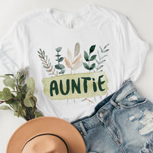 Load image into Gallery viewer, Women&#39;s Auntie Crewneck Sweatshirt or T-Shirt Pretty Hand-Drawn Watercolor Auntie Design Gift for Aunt Shirt
