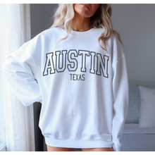 Load image into Gallery viewer, Austin Texas Crewneck Sweatshirt, Varsity Design, Texas Pullover, Trendy, Oversize Varsity Letters Pullover
