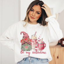 Load image into Gallery viewer, Be My Valentine Gnome and Coffee Valentine&#39;s Day T-Shirt in White or Pink T-Shirt or Crewneck Sweatshirt Valentine&#39;s Gift
