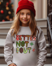 Load image into Gallery viewer, Better Not Pout Youth Crewneck Sweatshirt, Cute Kids Christmas Crewneck Pullover
