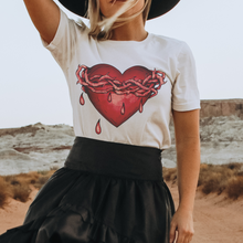 Load image into Gallery viewer, Women's Valentine's Day Gothic Heart and Thorns Black or White T-Shirt Goth Dark Heart Design on a Soft Bella Canvas® T-Shirt

