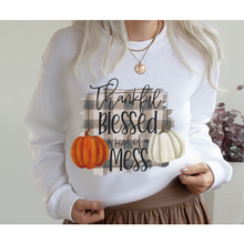 Load image into Gallery viewer, Thankful Blessed and Kind of a Mess T Shirt or Fall Crewneck Sweatshirt Women&#39;s Fall or Autumn Pullover Cute Funny Shirt
