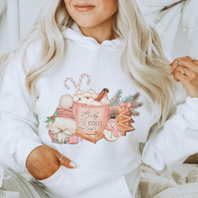 Load image into Gallery viewer, Baby It&#39;s Cold Outside Women&#39;s Christmas Hooded Sweatshirt Cute Gnome with Hot Coca White Hoodie Watercolor Hand Drawn Design
