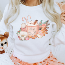 Load image into Gallery viewer, Baby It&#39;s Cold Outside Women&#39;s Christmas Hooded Sweatshirt Cute Gnome with Hot Coca White Hoodie Watercolor Hand Drawn Design
