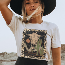 Load image into Gallery viewer, Bull Skull Desert Bella Canvas® Unisex Jersey Short Sleeve Tee in Natural, White, Dark Heather or Heather Olive Desert Bull Skull T-Shirt
