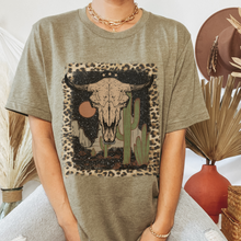 Load image into Gallery viewer, Bull Skull Desert Bella Canvas® Unisex Jersey Short Sleeve Tee in Natural, White, Dark Heather or Heather Olive Desert Bull Skull T-Shirt
